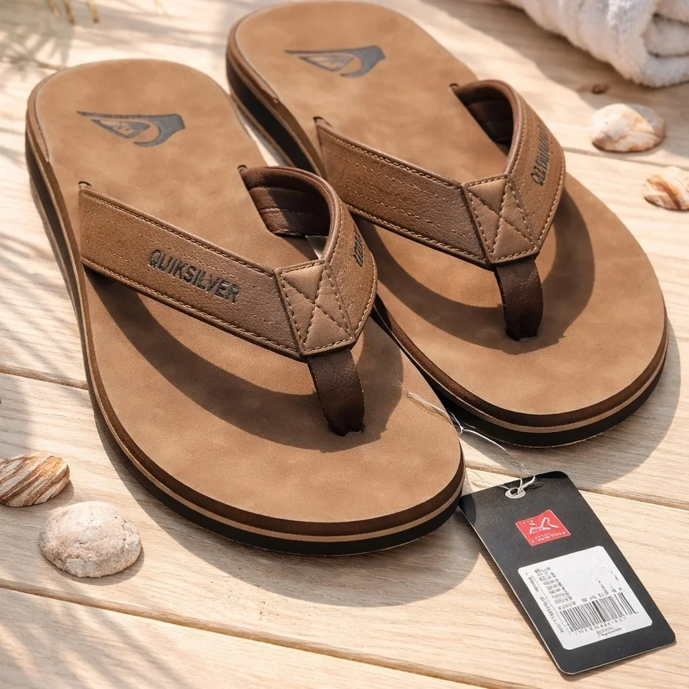 Quiksilver Men's Brown Strap Flip Flops - Cushioned Sandals size 13